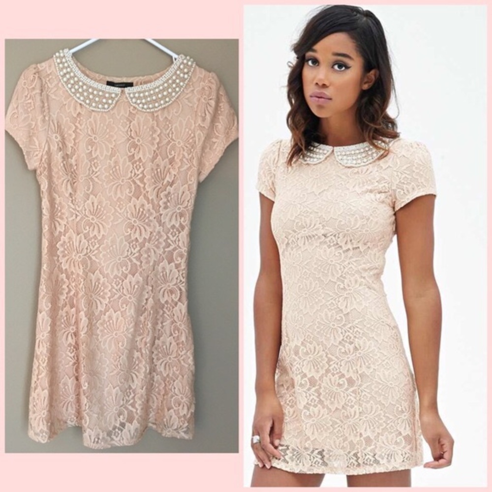 PEACH LACE PETER PAN COLLARED DRESS